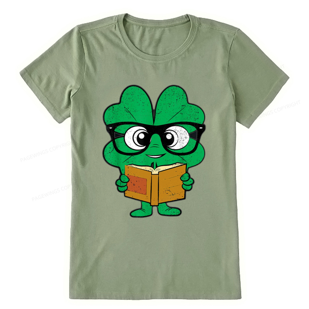 Pagewing Shamrock Reading Books St Patricks Day Unisex Classic T-shirt