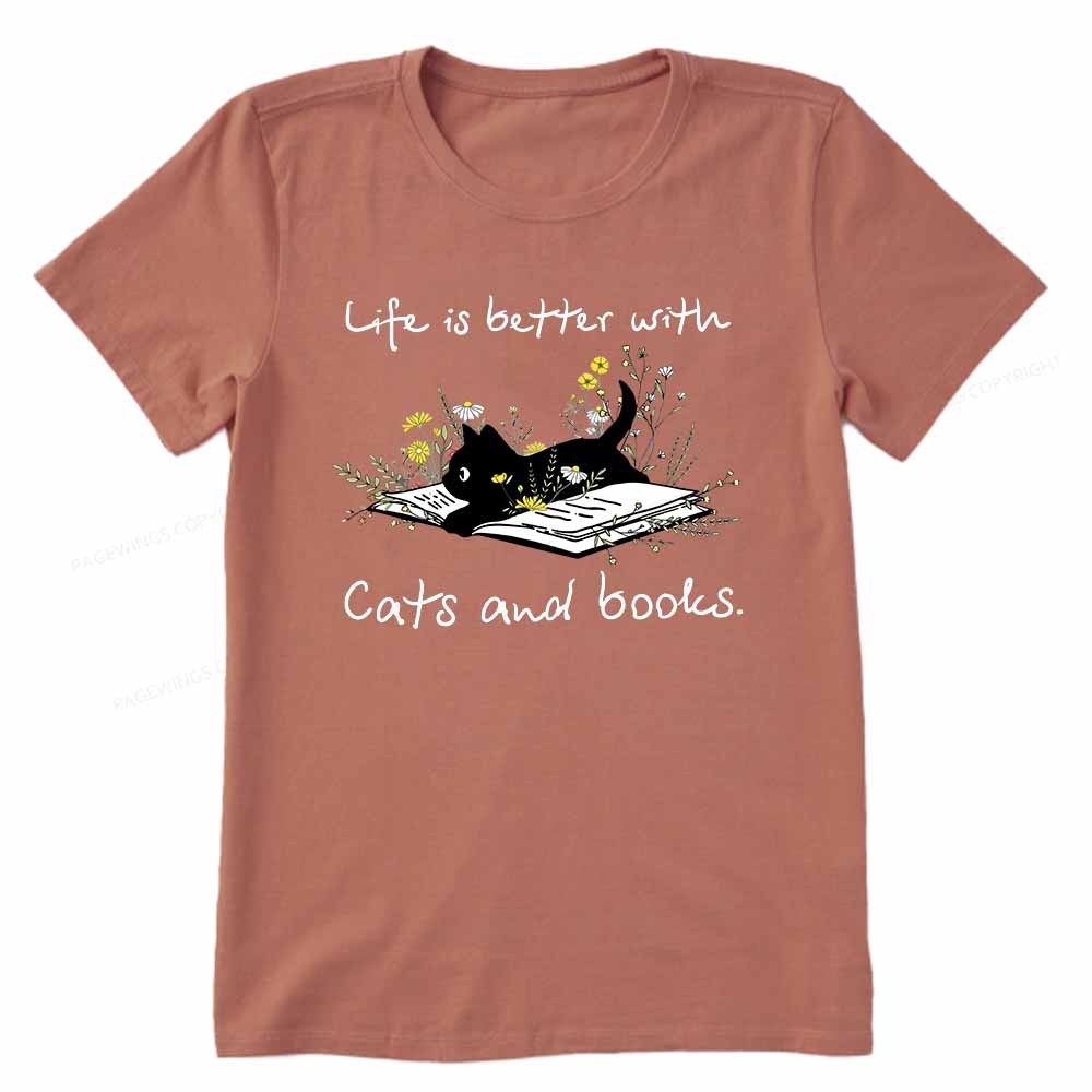 Pagewings Life Is Better With Cats And Books Unisex Classic T-shirt