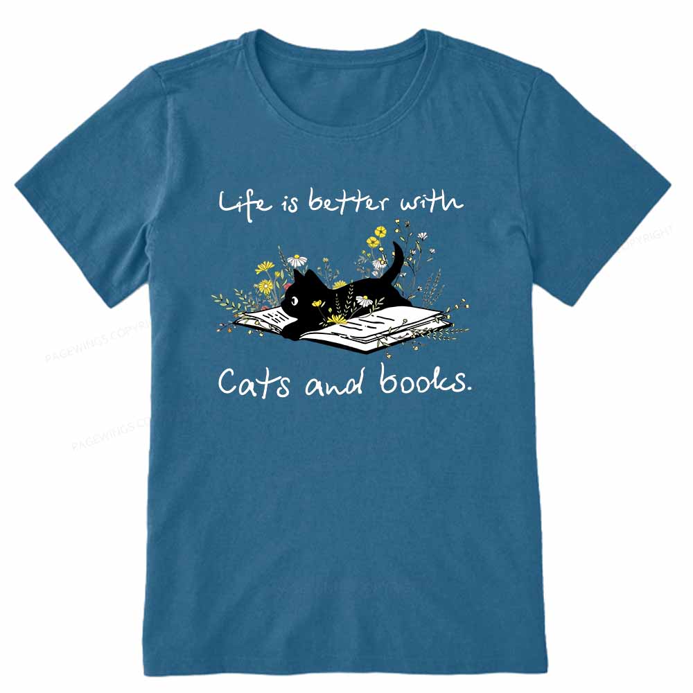 Pagewings Life Is Better With Cats And Books Unisex Classic T-shirt