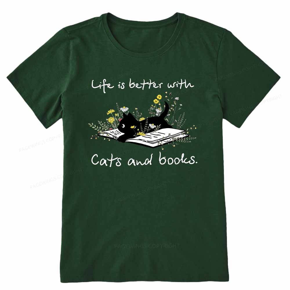 Pagewings Life Is Better With Cats And Books Unisex Classic T-shirt