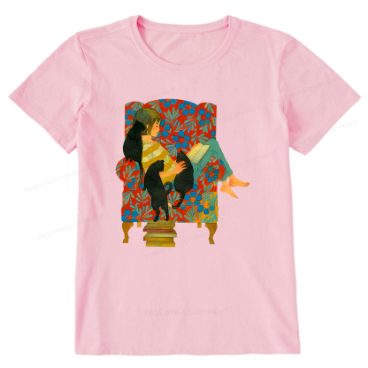 Pagewings A girl reading a book on the sofa Unisex Classic T-shirt