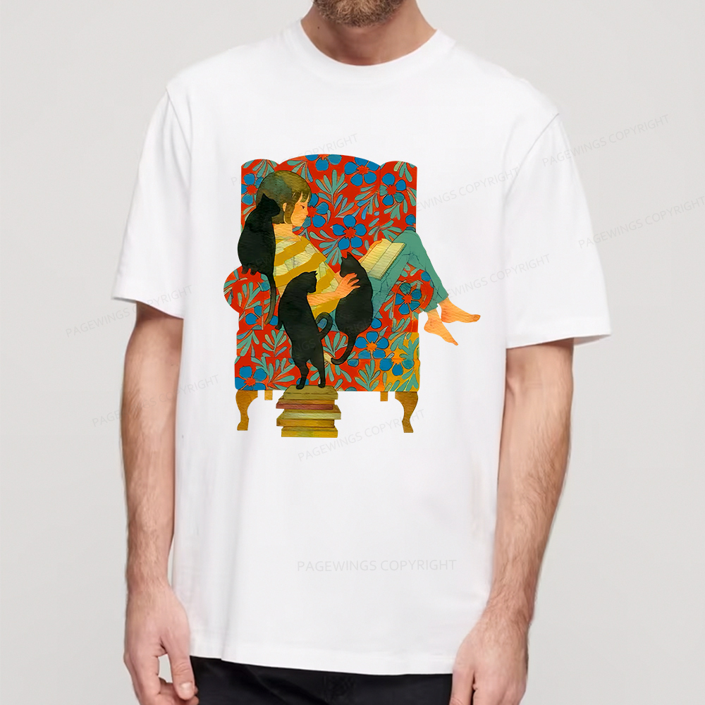 Pagewings A girl reading a book on the sofa Unisex Classic T-shirt