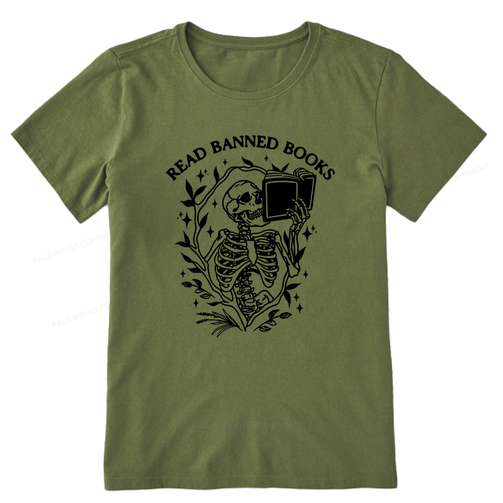 Pagewings Read Banned Books Skeleton Halloween Goth Protest T-Shirt Unisex Classic T-shirt