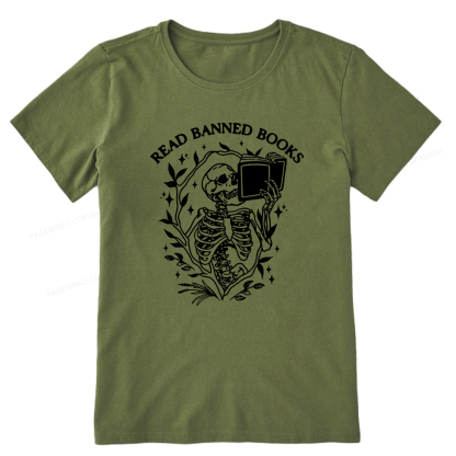 Pagewings Read Banned Books Skeleton Halloween Goth Protest T-Shirt Unisex Classic T-shirt
