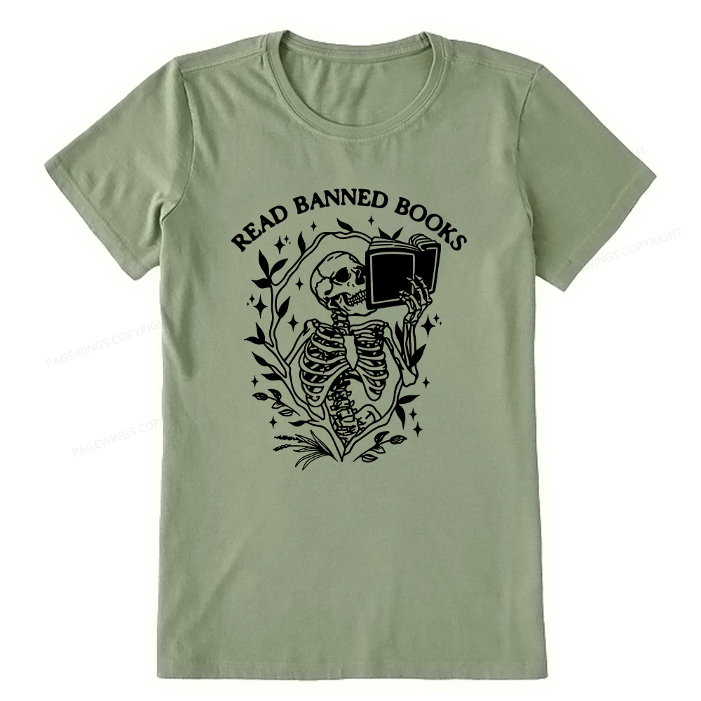 Pagewings Read Banned Books Skeleton Halloween Goth Protest T-Shirt Unisex Classic T-shirt