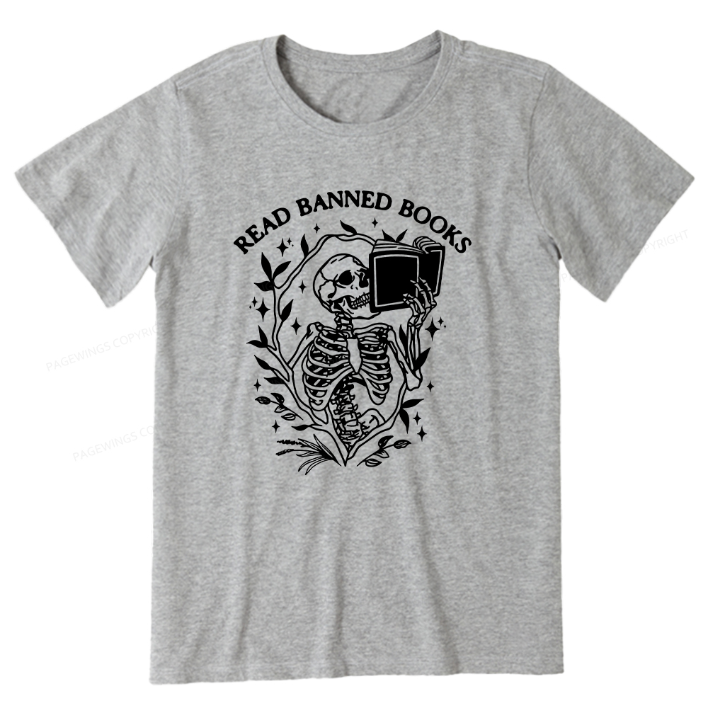 Pagewings Read Banned Books Skeleton Halloween Goth Protest T-Shirt Unisex Classic T-shirt