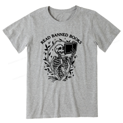 Pagewings Read Banned Books Skeleton Halloween Goth Protest T-Shirt Unisex Classic T-shirt
