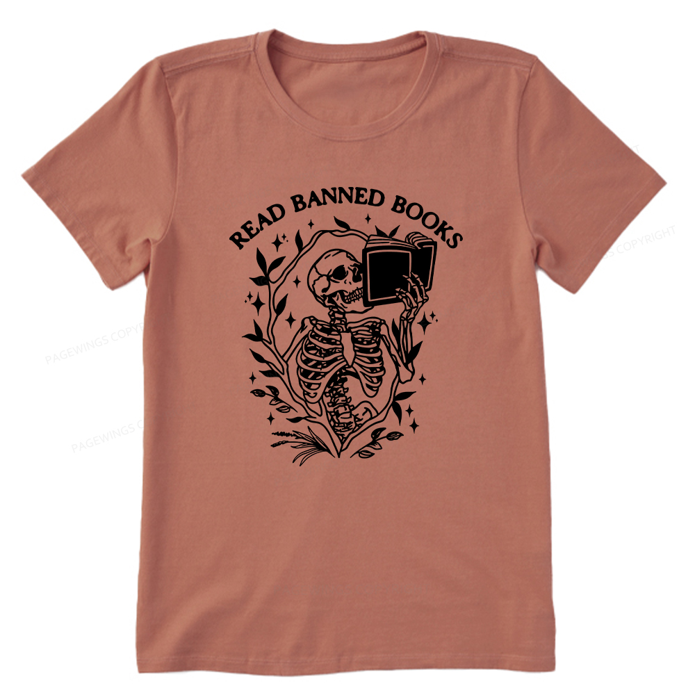 Pagewings Read Banned Books Skeleton Halloween Goth Protest T-Shirt Unisex Classic T-shirt