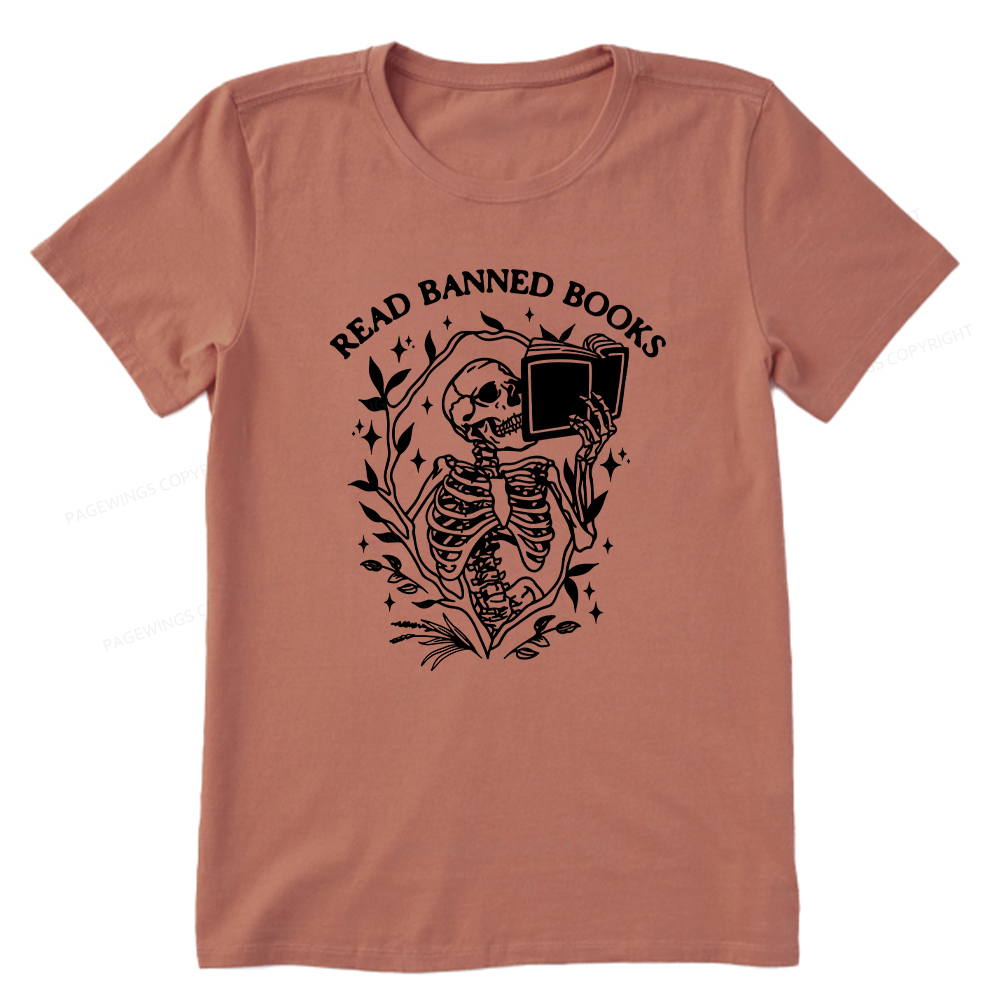 Pagewings Read Banned Books Skeleton Halloween Goth Protest T-Shirt Unisex Classic T-shirt