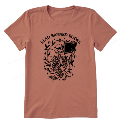 Pagewings Read Banned Books Skeleton Halloween Goth Protest T-Shirt Unisex Classic T-shirt
