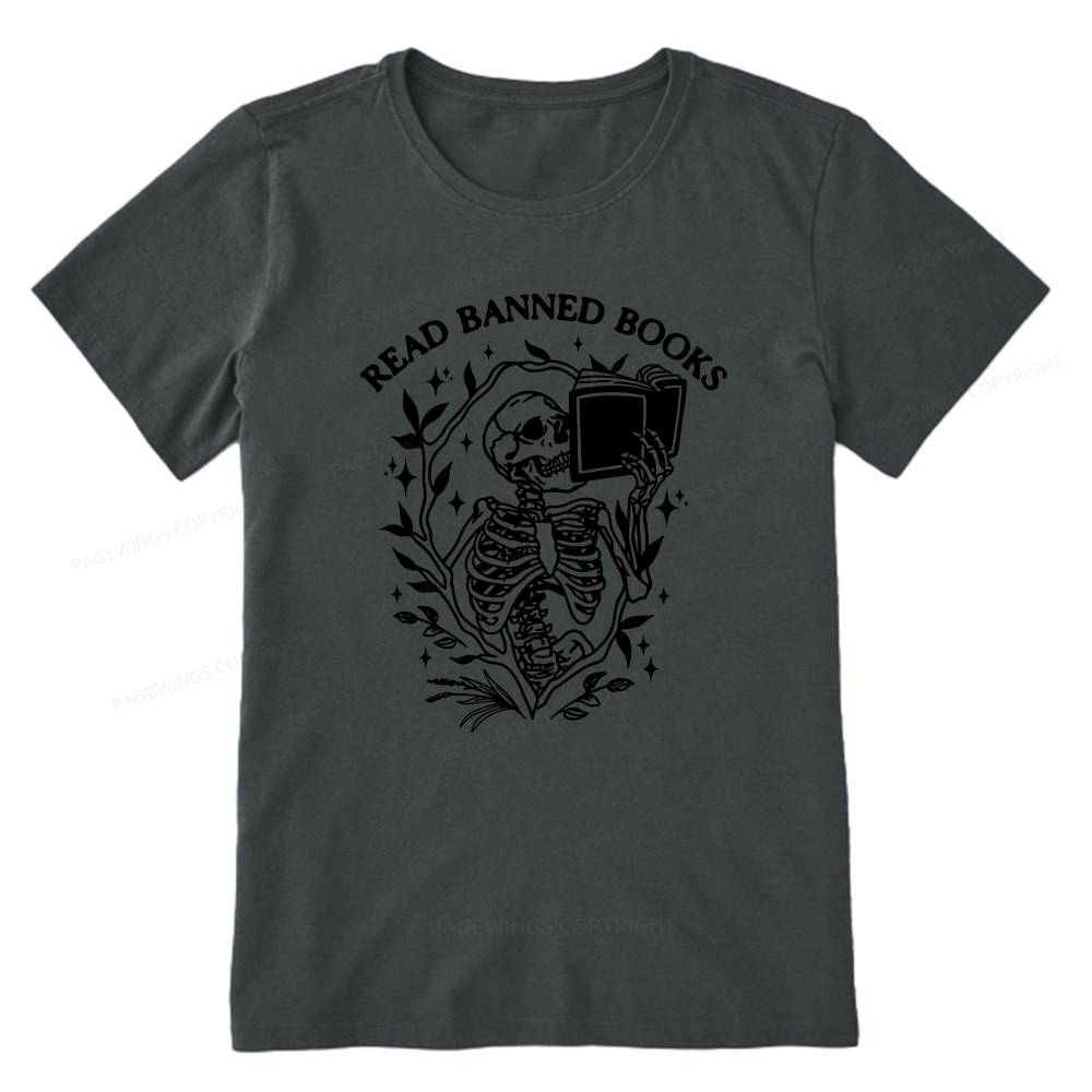 Pagewings Read Banned Books Skeleton Halloween Goth Protest T-Shirt Unisex Classic T-shirt