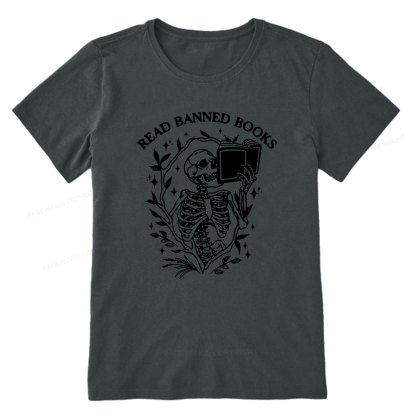 Pagewings Read Banned Books Skeleton Halloween Goth Protest T-Shirt Unisex Classic T-shirt