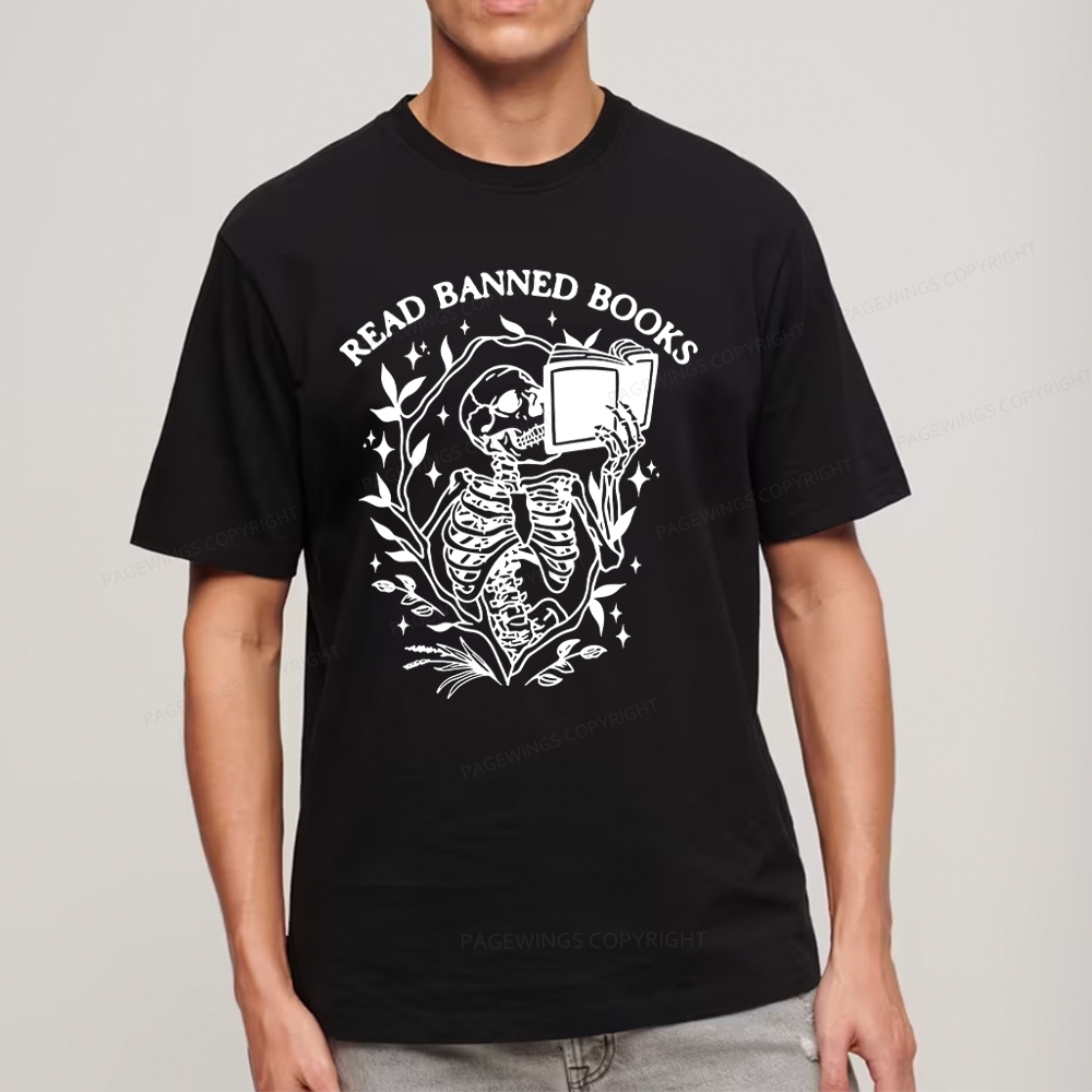 Pagewings Read Banned Books Skeleton Halloween Goth Protest T-Shirt Unisex Classic T-shirt