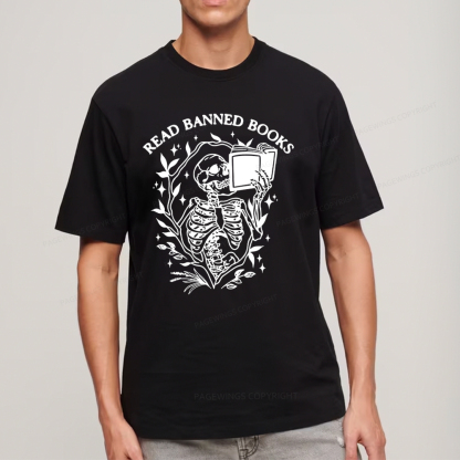 Pagewings Read Banned Books Skeleton Halloween Goth Protest T-Shirt Unisex Classic T-shirt