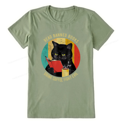 Pagewings Read Banned Books Drink Coffee Fight Evil Retro Cat Lovers T-Shirt Unisex Classic T-shirt