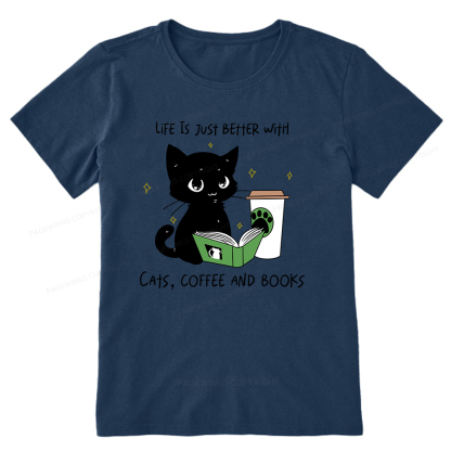 Pagewings Life Is Just Better With Cats Coffee And Books Unisex Classic T-shirt