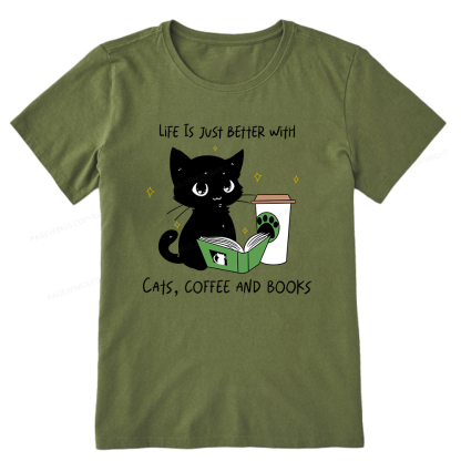 Pagewings Life Is Just Better With Cats Coffee And Books Unisex Classic T-shirt