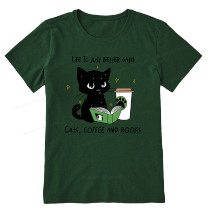 Pagewings Life Is Just Better With Cats Coffee And Books Unisex Classic T-shirt