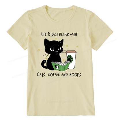 Pagewings Life Is Just Better With Cats Coffee And Books Unisex Classic T-shirt