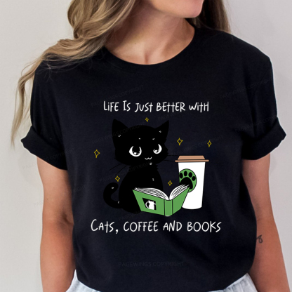 Pagewings Life Is Just Better With Cats Coffee And Books Unisex Classic T-shirt
