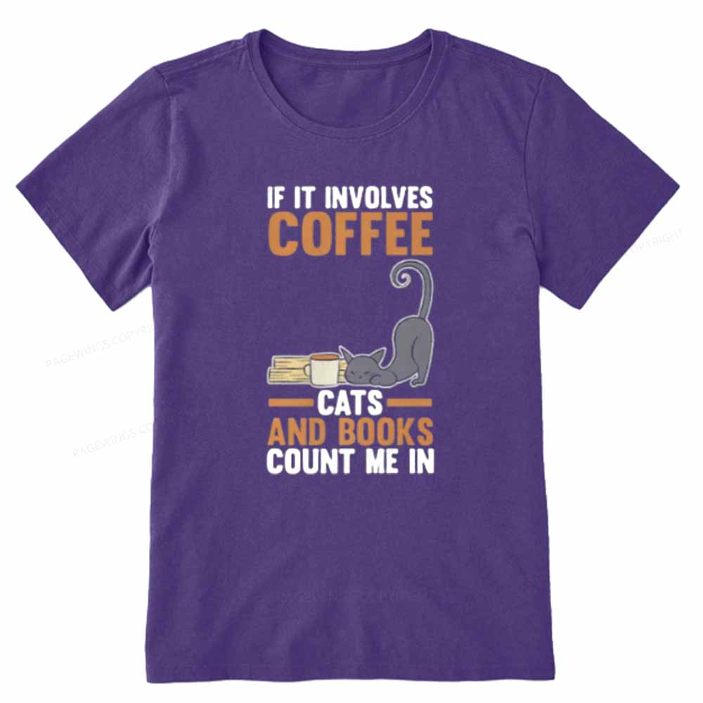Pagewings Cats Reading Books Coffee Unisex Classic T-shirt
