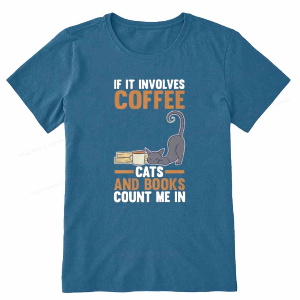 Pagewings Cats Reading Books Coffee Unisex Classic T-shirt