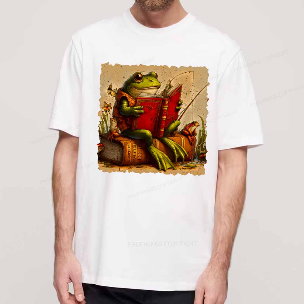 Pagewings Toad Fishing Book Reading Book Unisex Classic T-shirt
