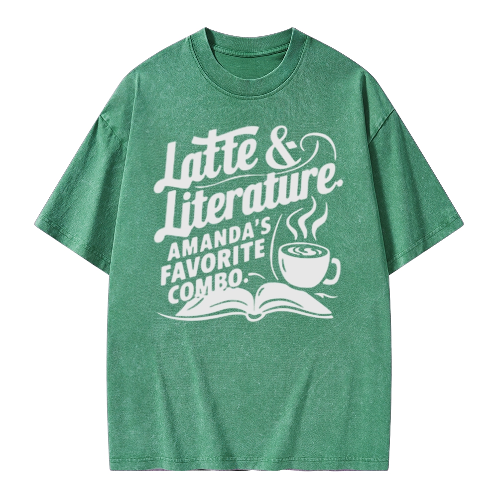 Pagewings Latte & Literature Amanda's Favorite Combo Unisex Washed T-shirt