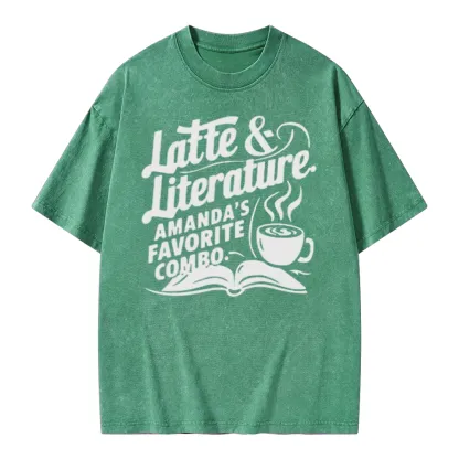 Pagewings Latte & Literature Amanda's Favorite Combo Unisex Washed T-shirt