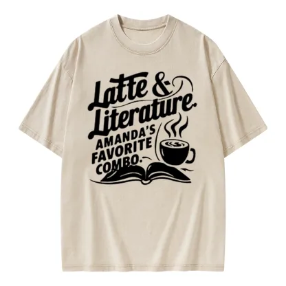 Pagewings Latte & Literature Amanda's Favorite Combo Unisex Washed T-shirt