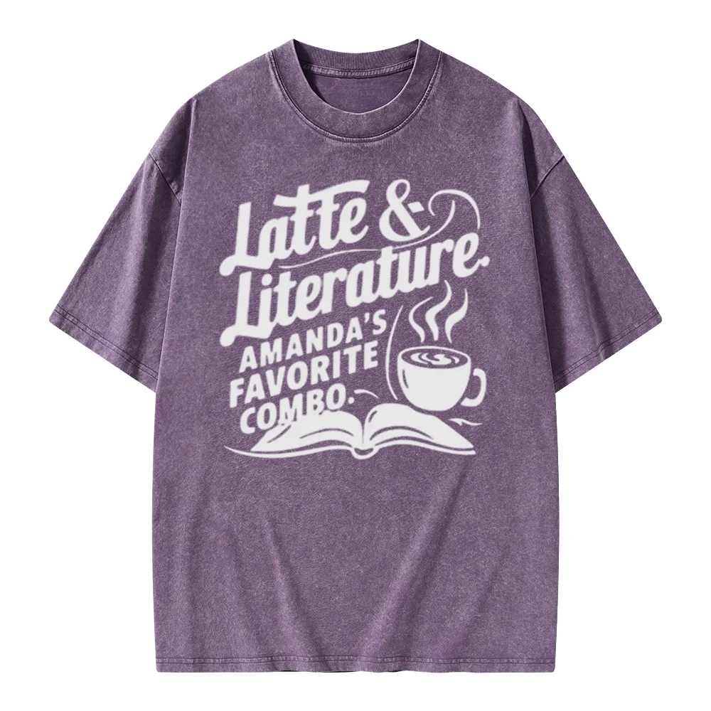 Pagewings Latte & Literature Amanda's Favorite Combo Unisex Washed T-shirt