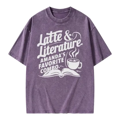 Pagewings Latte & Literature Amanda's Favorite Combo Unisex Washed T-shirt