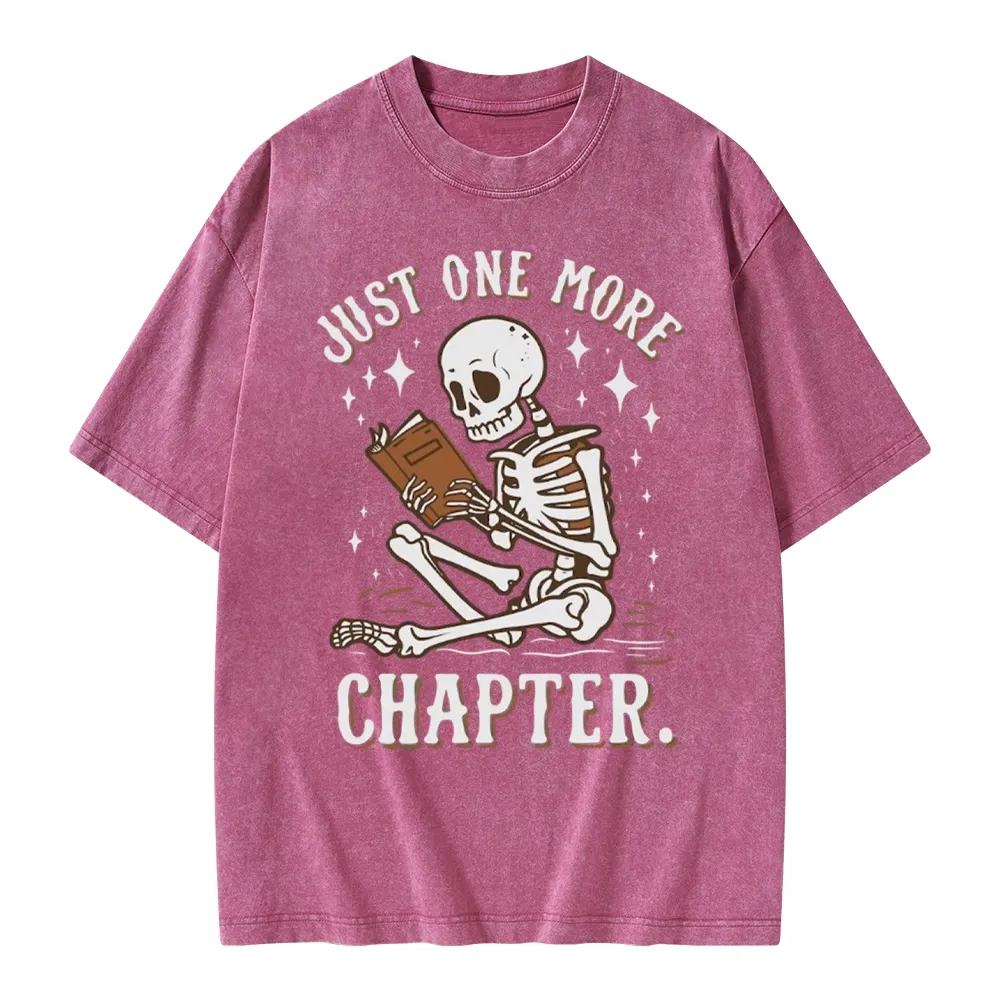 Pagewings Just One More Chapter Halloween Skeleton Unisex Washed T-shirt