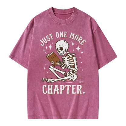 Pagewings Just One More Chapter Halloween Skeleton Unisex Washed T-shirt