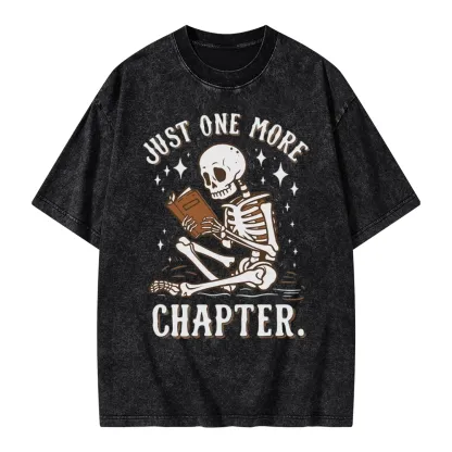 Pagewings Just One More Chapter Halloween Skeleton Unisex Washed T-shirt