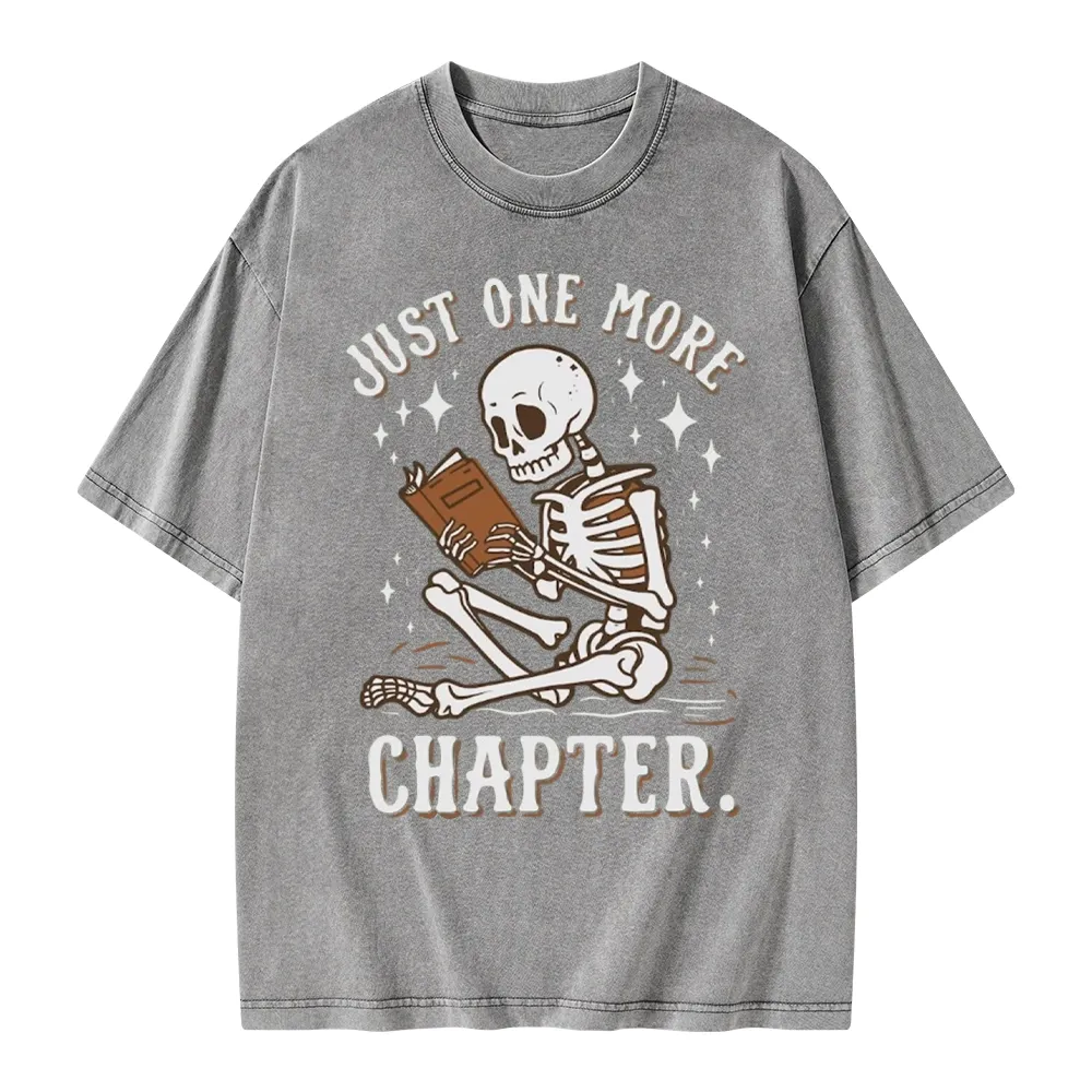 Pagewings Just One More Chapter Halloween Skeleton Unisex Washed T-shirt