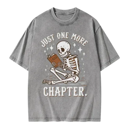 Pagewings Just One More Chapter Halloween Skeleton Unisex Washed T-shirt