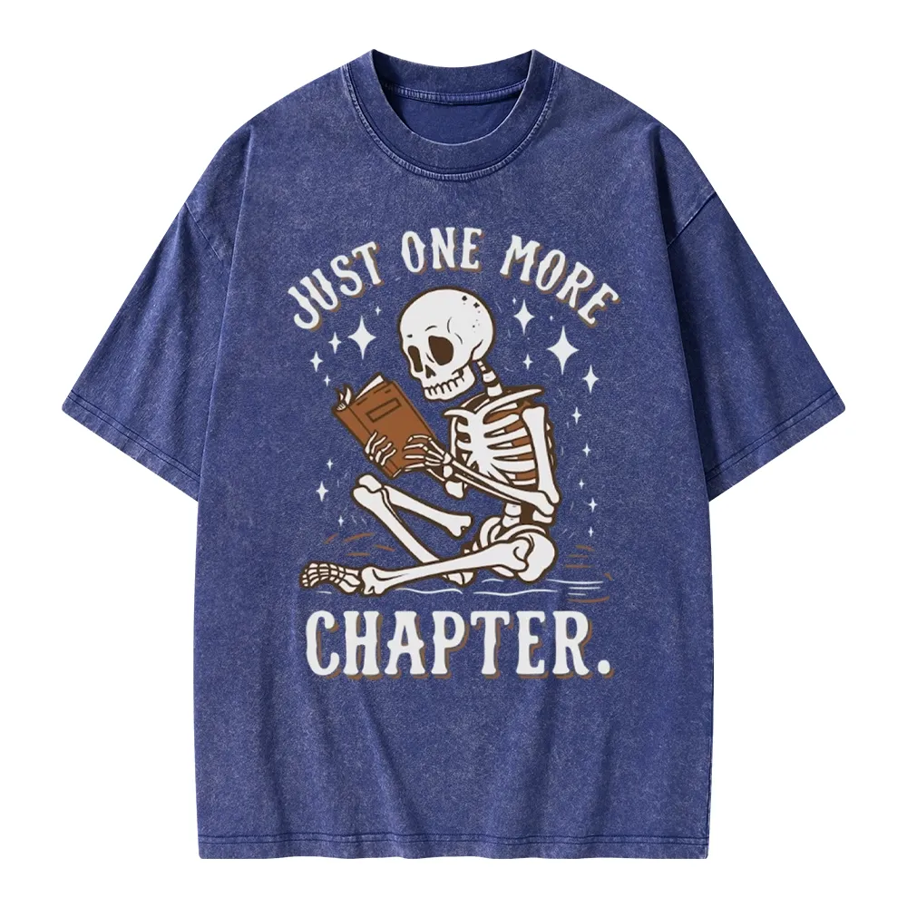 Pagewings Just One More Chapter Halloween Skeleton Unisex Washed T-shirt