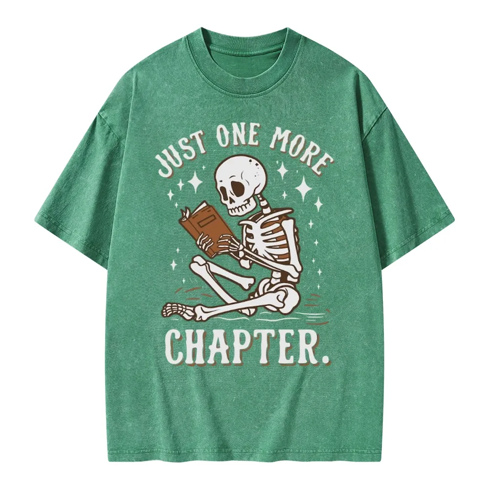 Pagewings Just One More Chapter Halloween Skeleton Unisex Washed T-shirt