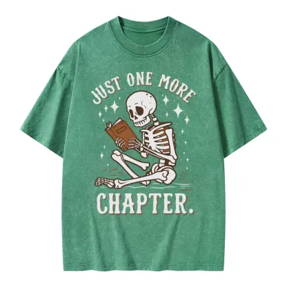 Pagewings Just One More Chapter Halloween Skeleton Unisex Washed T-shirt