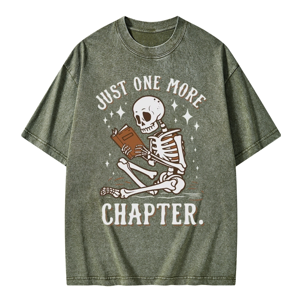 Pagewings Just One More Chapter Halloween Skeleton Unisex Washed T-shirt