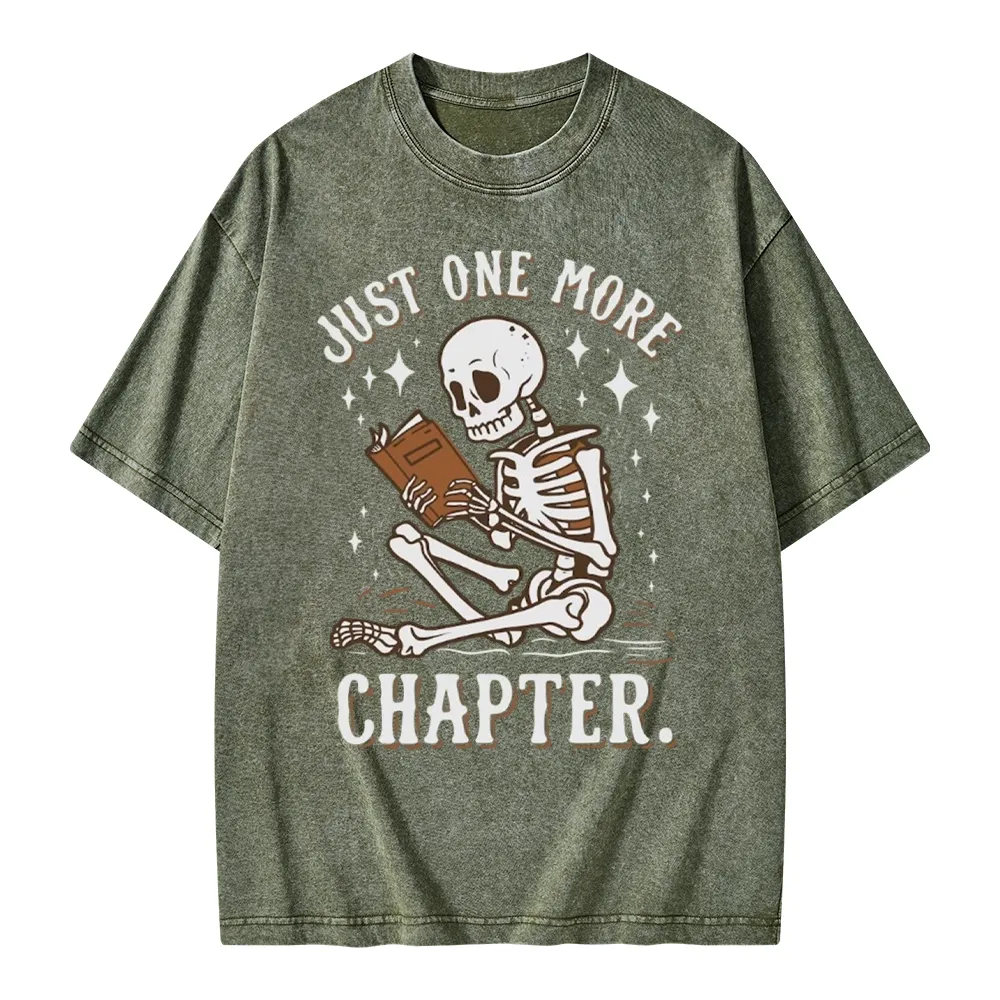 Pagewings Just One More Chapter Halloween Skeleton Unisex Washed T-shirt