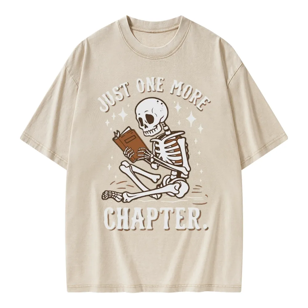 Pagewings Just One More Chapter Halloween Skeleton Unisex Washed T-shirt