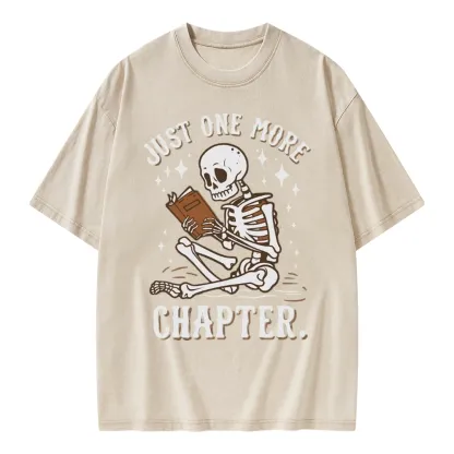 Pagewings Just One More Chapter Halloween Skeleton Unisex Washed T-shirt