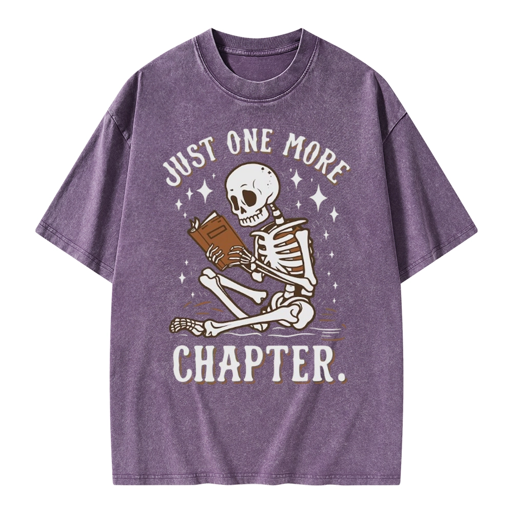 Pagewings Just One More Chapter Halloween Skeleton Unisex Washed T-shirt