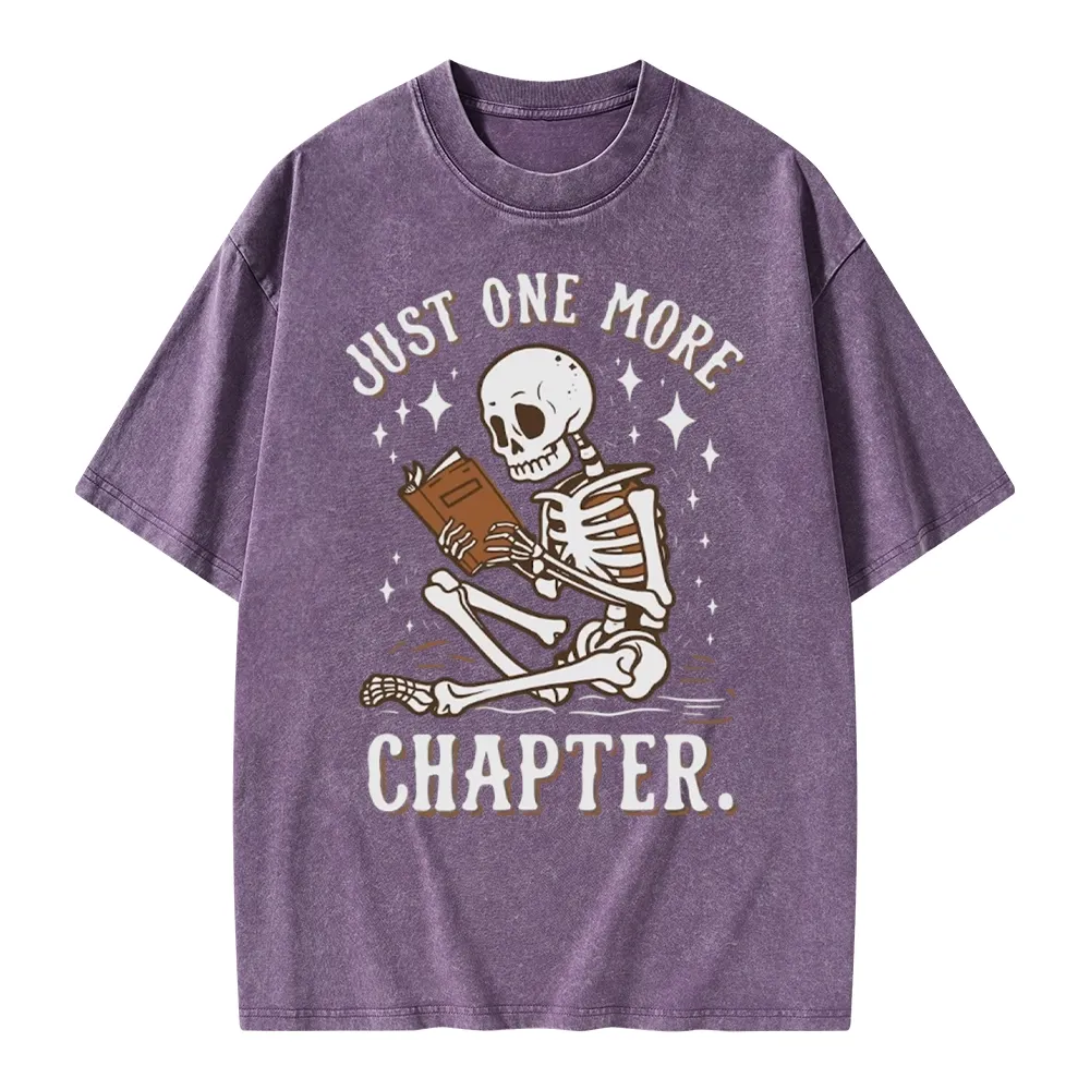 Pagewings Just One More Chapter Halloween Skeleton Unisex Washed T-shirt