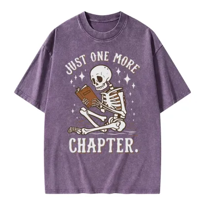 Pagewings Just One More Chapter Halloween Skeleton Unisex Washed T-shirt