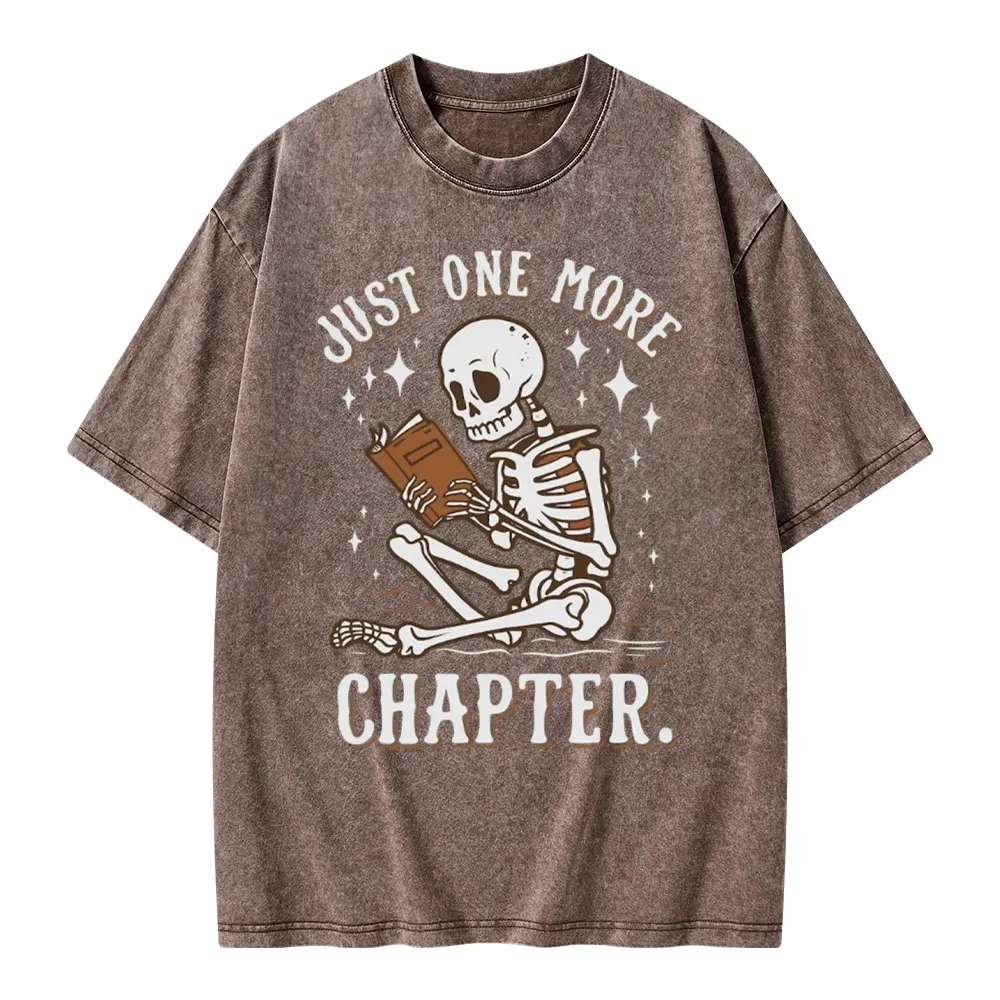 Pagewings Just One More Chapter Halloween Skeleton Unisex Washed T-shirt