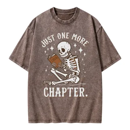 Pagewings Just One More Chapter Halloween Skeleton Unisex Washed T-shirt