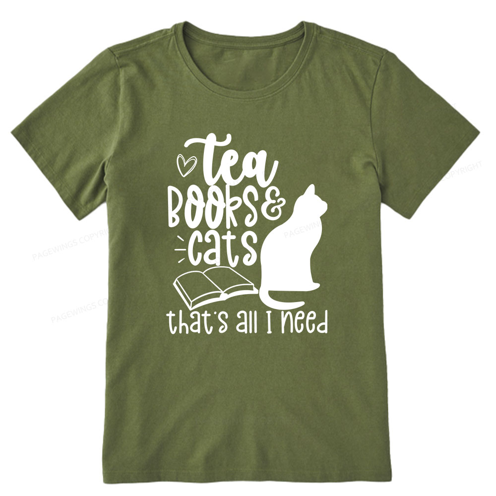 Pagewings Tea Books Cats That's All I Need Unisex Classic T-shirt